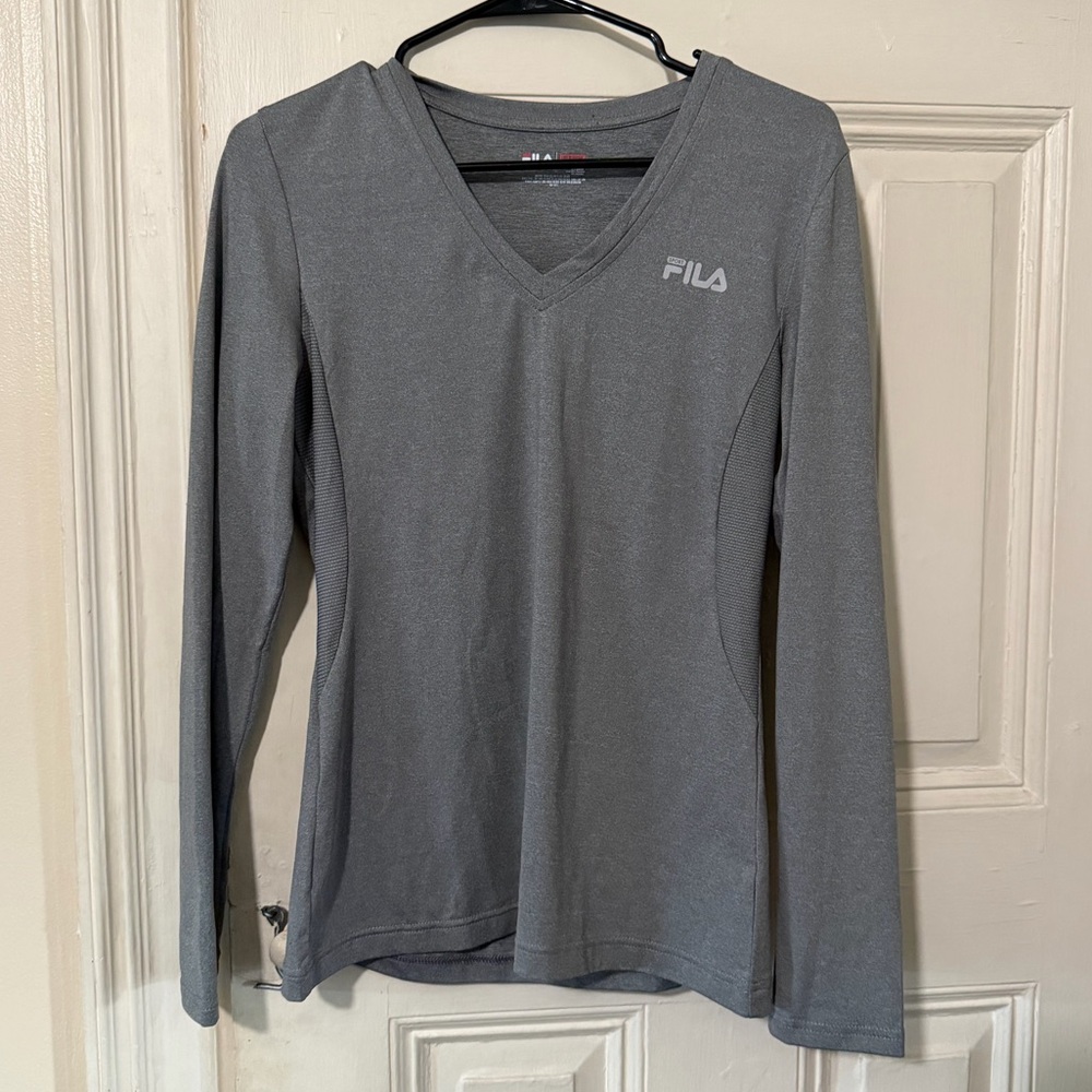 FILA Women's Charcoal V-Neck Long Sleeve Tee